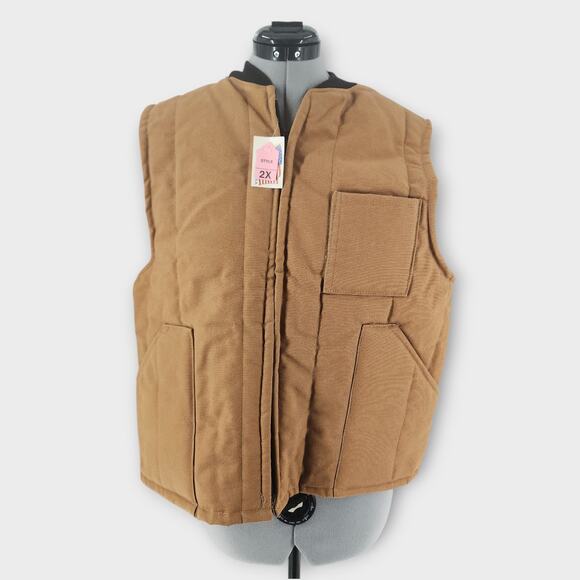Canvas Insulated Hunting Vest Men's 2X Light Brown Full-Zip Outdoors NWT - Picture 2 of 7